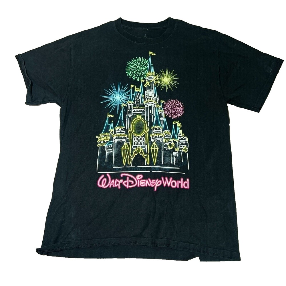 Disney World Shirt Mens Medium Black Short Sleeve Multicolor‎ Princess Castle